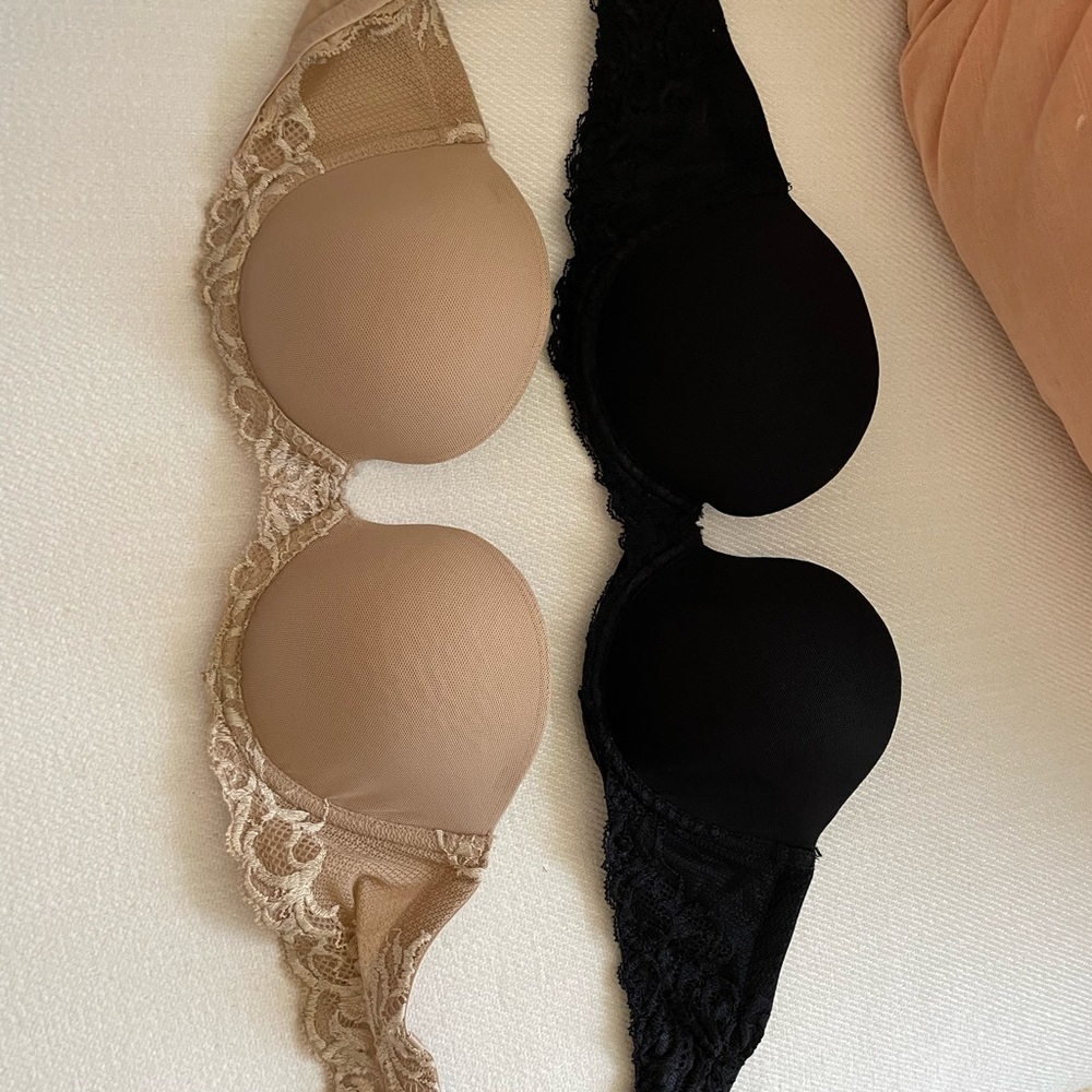 Natori feathers strapless bras, nude and black 32C